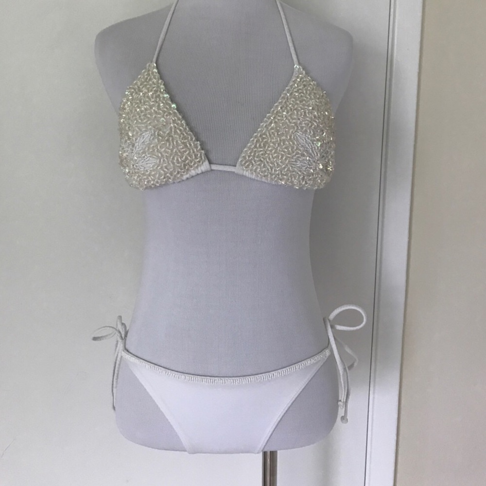 WHITE BEADED BIKINI.